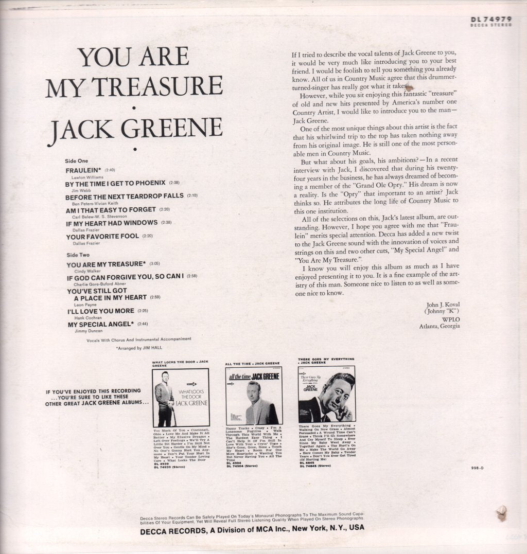 Jack Greene - You Are My Treasure - Lp