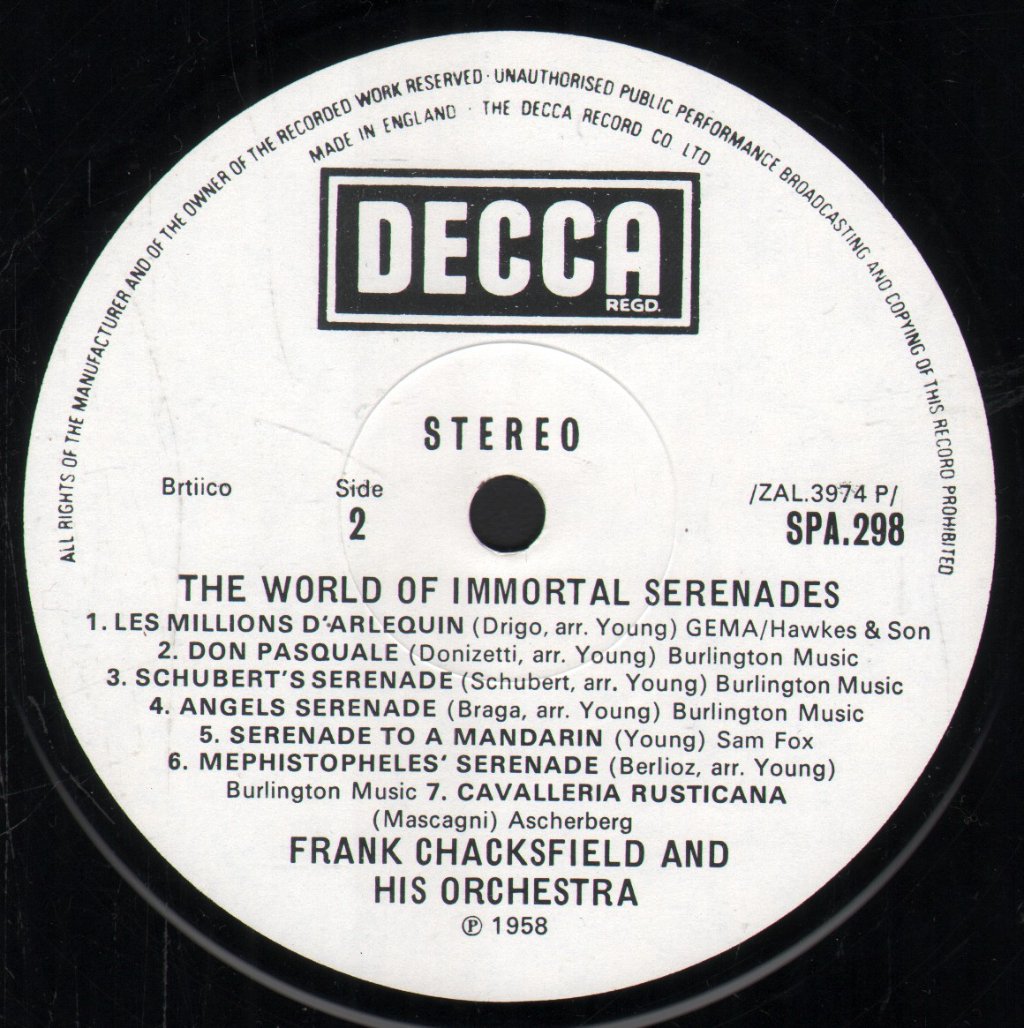 Frank Chacksfield And His Orchestra - World Of Immortal Serenades - Lp