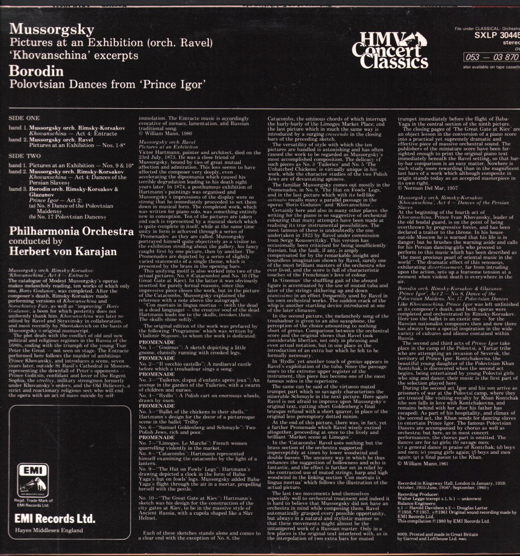 Herbert Von Karajan / Philharmonia Orchestra - Mussorgsky / Borodin - Pictures At An Exhibition / "Khovanschina" Excerpts / Polovtsian Dances From "Prince Igor" - Lp