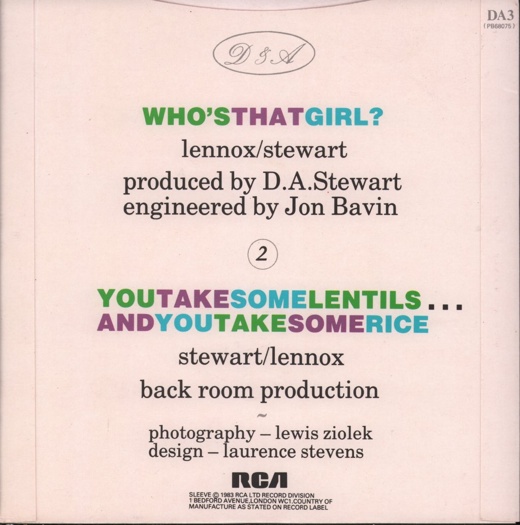 Eurythmics - Who's That Girl - 7 Inch