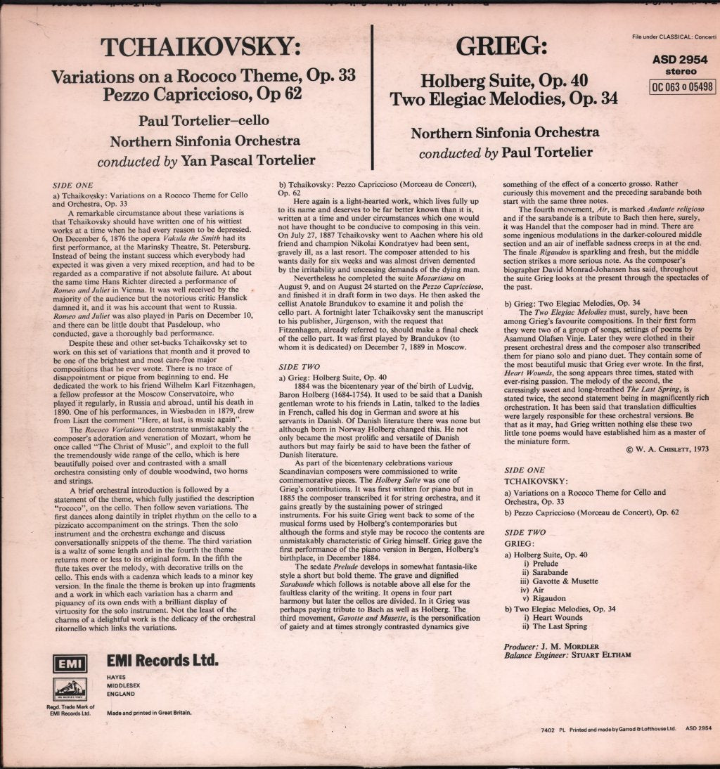 Paul Tortelier And Northern Symphonia Orchestra - Tchaikovsky Rococo Variations Op 33 - Lp