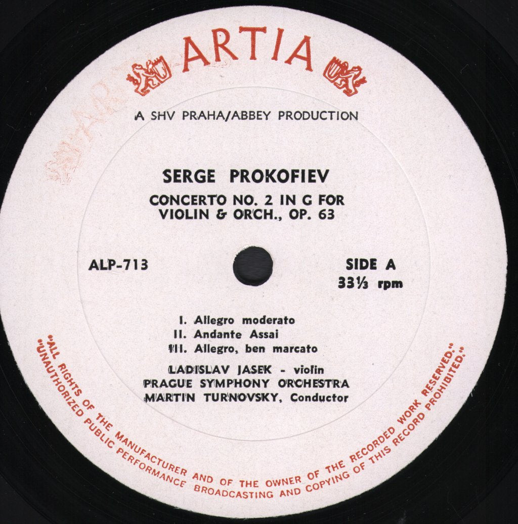 Ladislav Jasek / Prague Symphony Orchestra / Martin Turnovsky - Prokofiev - Violin Concerto No. 2 In G / Szymanowski - Violin Concerto No. 2 - Lp