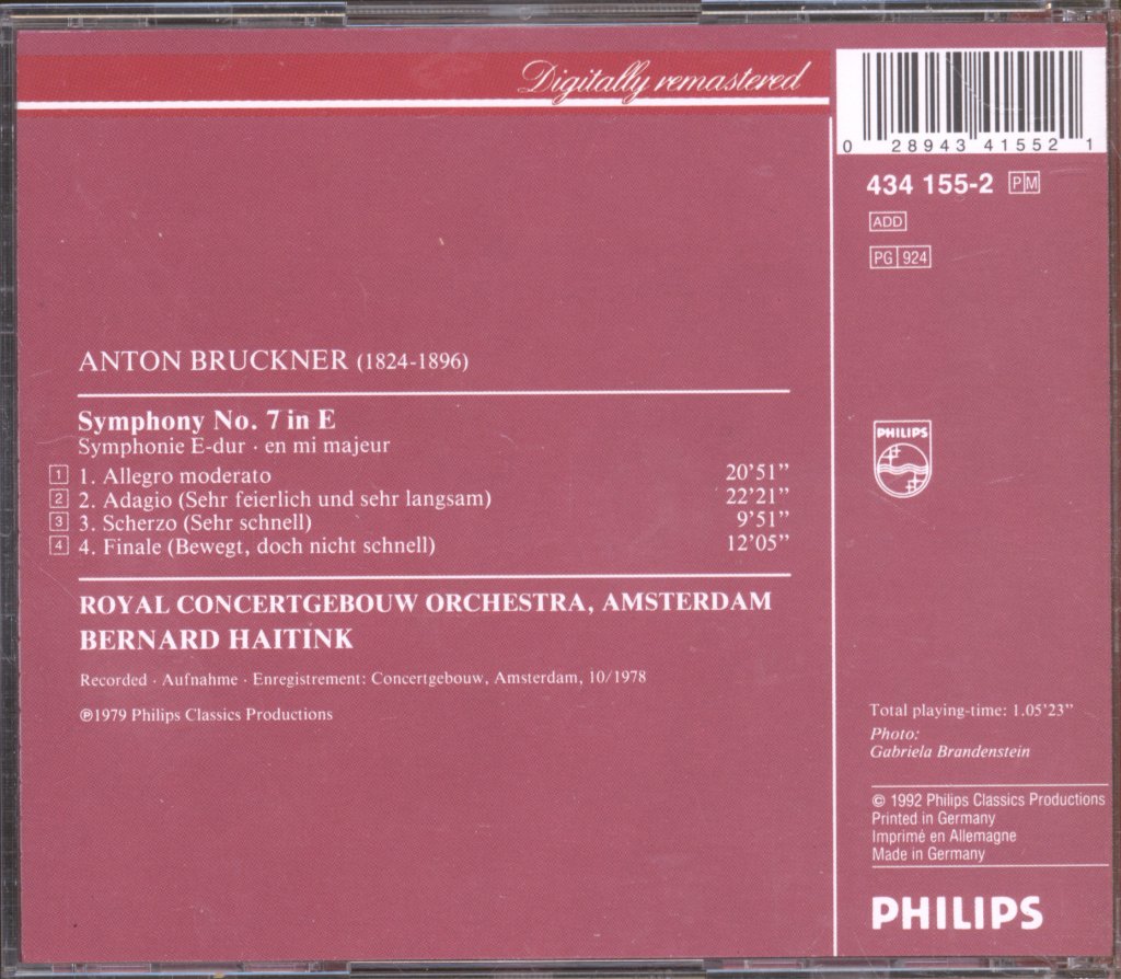 Royal Concertgebouw Orchestra Amsterdam - Bernard Haitink - Anton Bruckner - Symphony No. 7 - Cd
