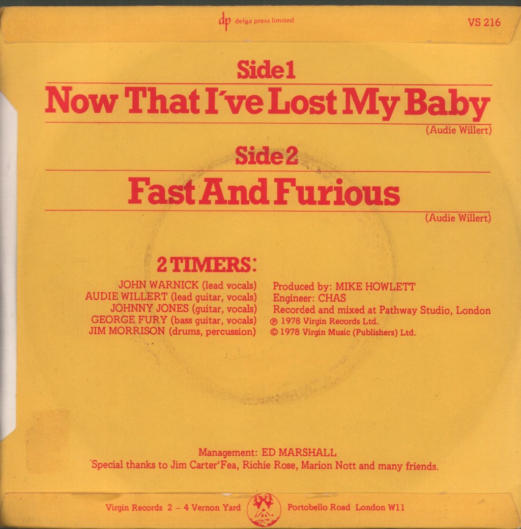 2 Timers - Now That I've Lost My Baby - 7 Inch