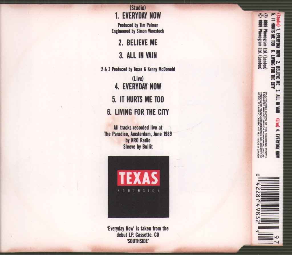 Texas - Everyday Now Live / Studio EP - Cd