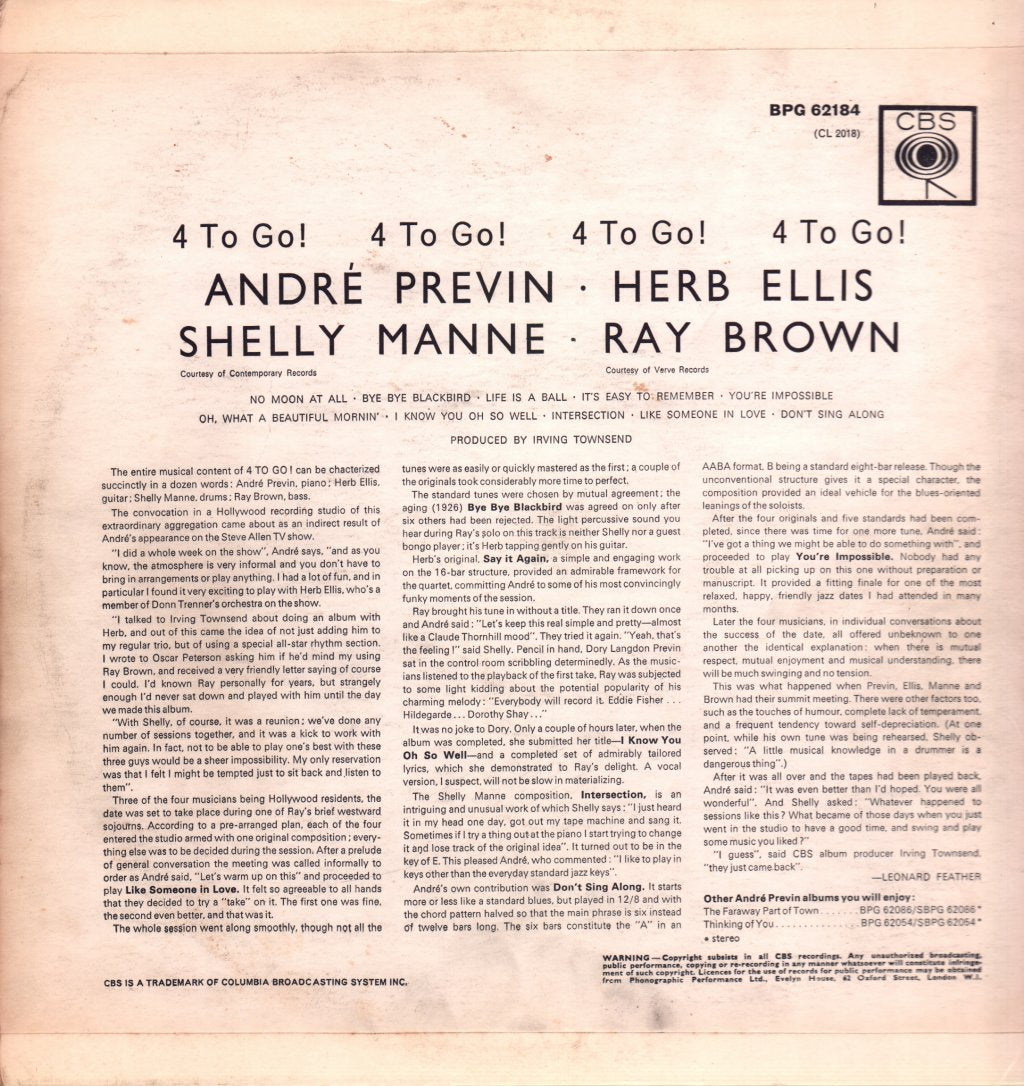 André Previn - 4 To Go! - Lp
