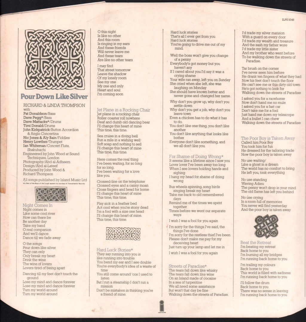 Richard And Linda Thompson - Pour Down Like Silver - Lp