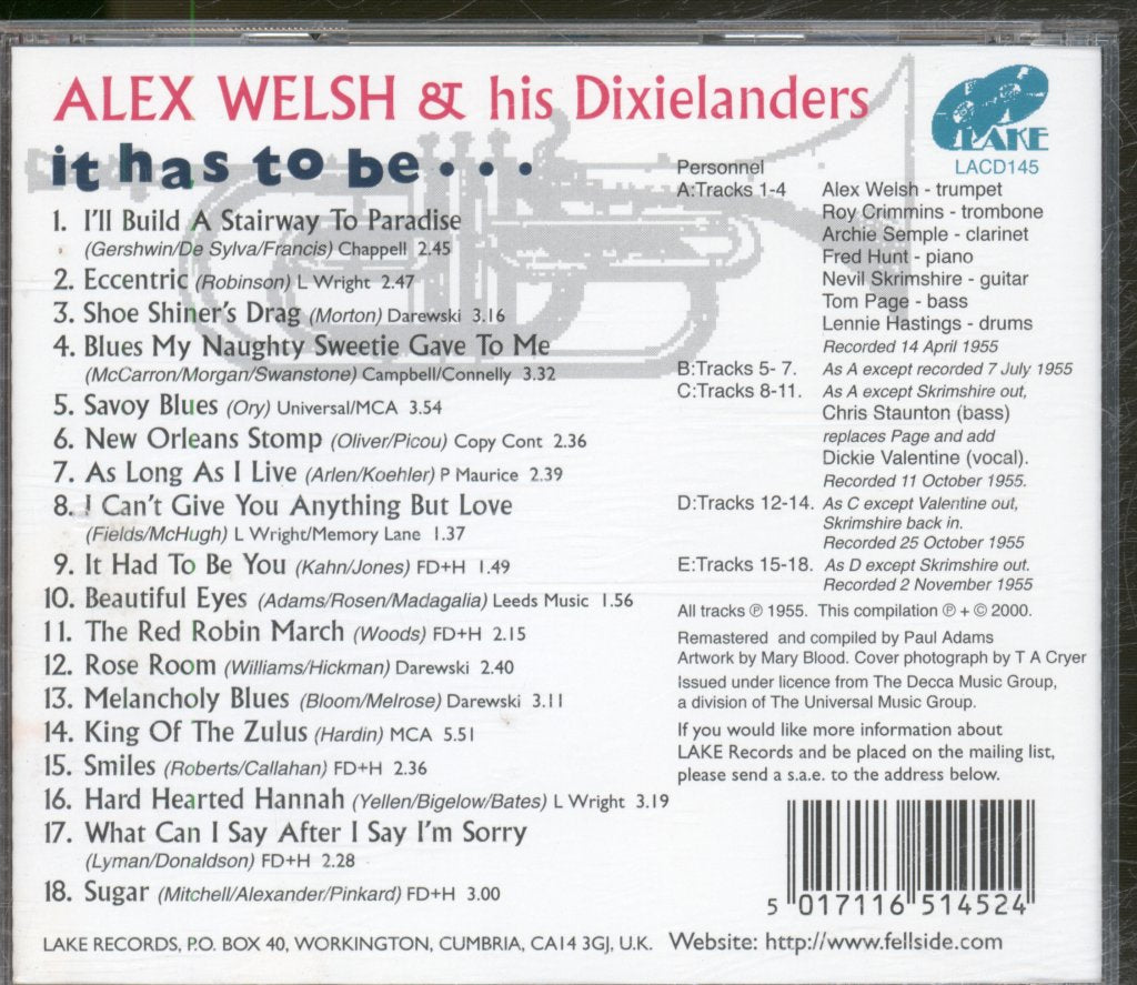 Alex Welsh Dixielanders - It Has To Be - Cd