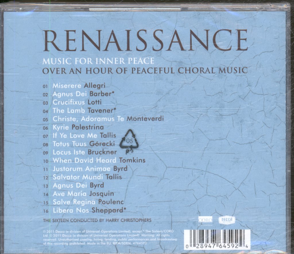 Sixteen Conducted By Harry Christophers - Renaissance. Music For Inner Peace - Cd