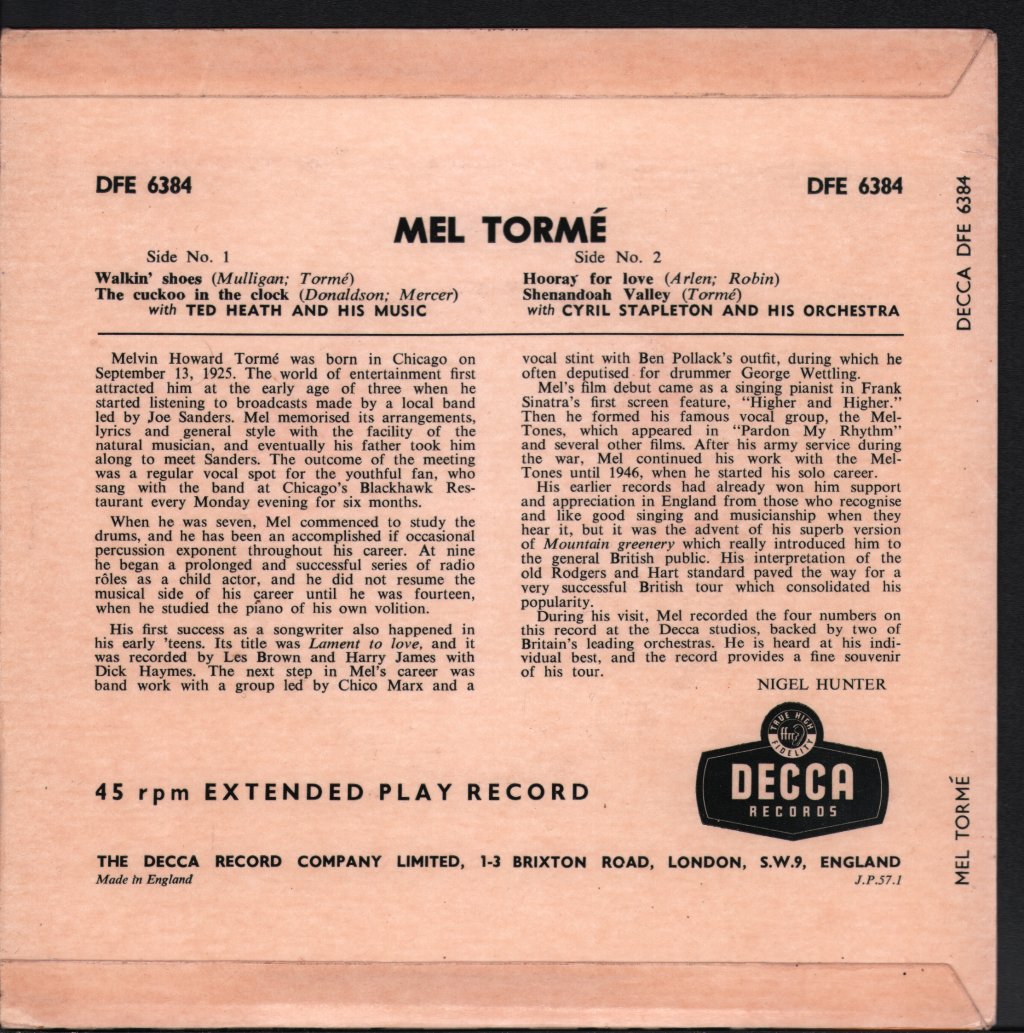 Mel Tormé - Walkin' Shoes - 7 Inch