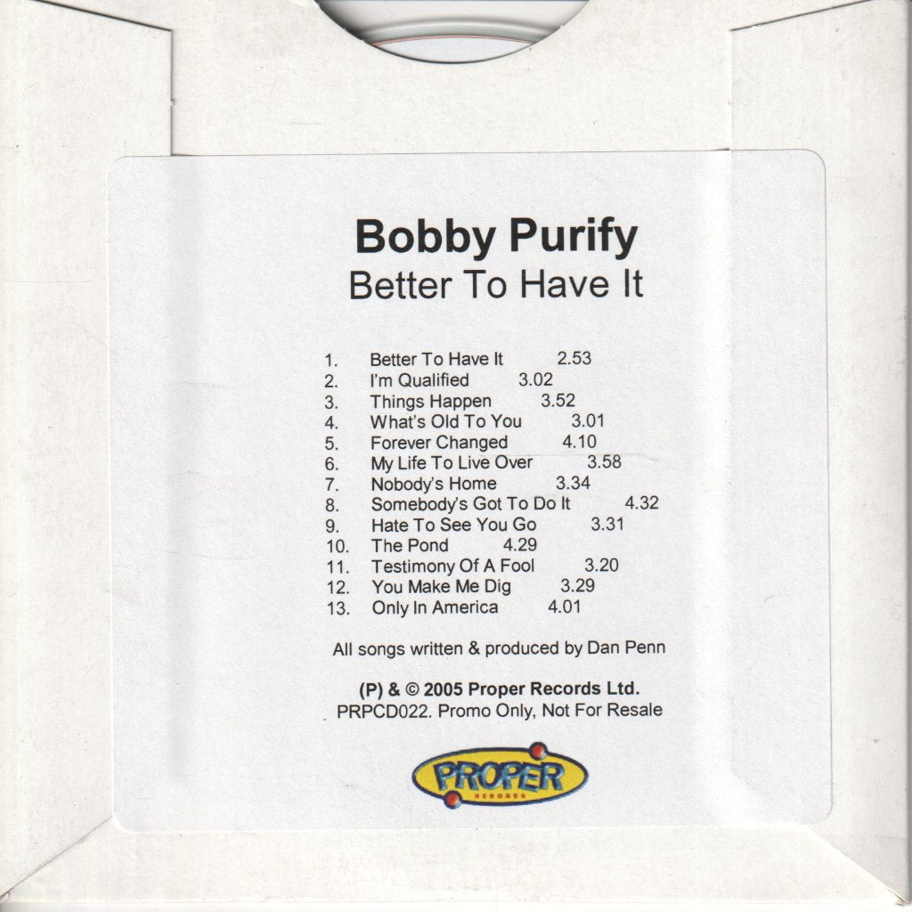 Bobby Purify - Better To Have It - Cd