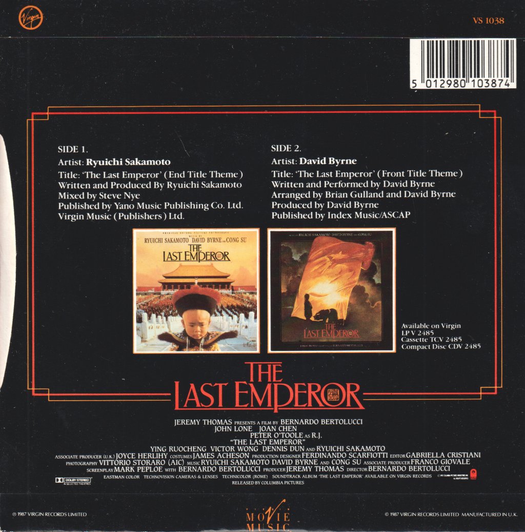 Ryuichi Sakamoto David Byrne - Last Emperor - 7 Inch
