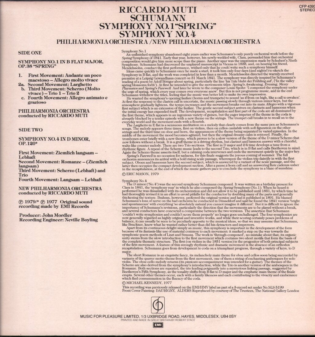 Riccardo Muti / Philharmonia Orchestra / New Philharmonia Orchestra - Schumann - Symphony No. 1 "Spring" / Symphony No. 4 - Lp