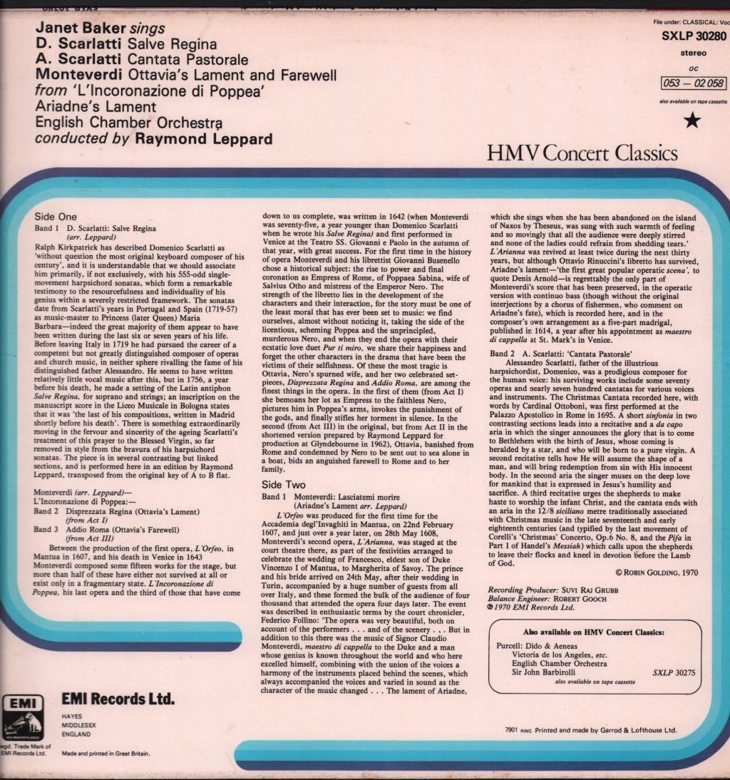 Janet Baker / English Chamber Orchestra / Raymond Leppard - Janet Baker Sings Scarlatti and Monteverdi - Lp