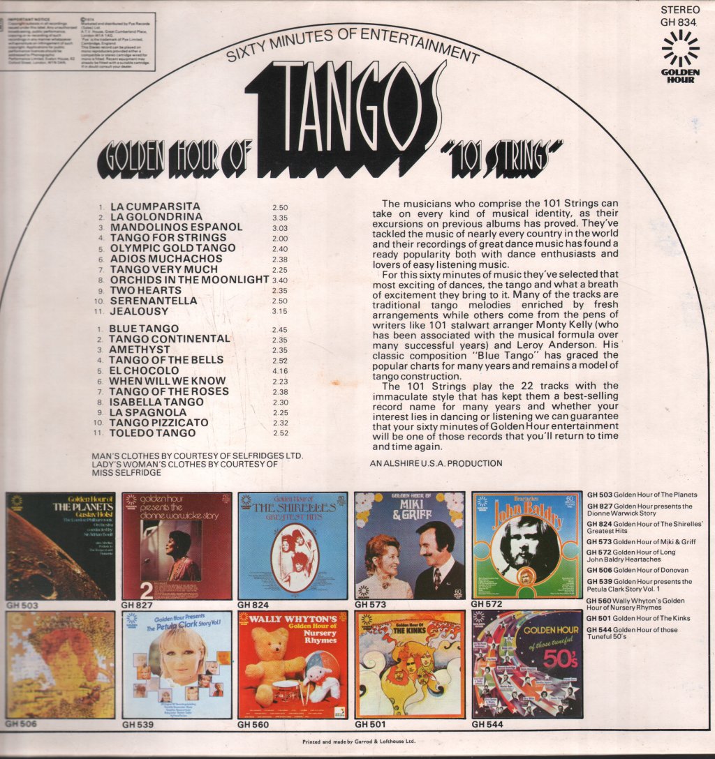 101 Strings - Golden Hour Of Tangos - Lp