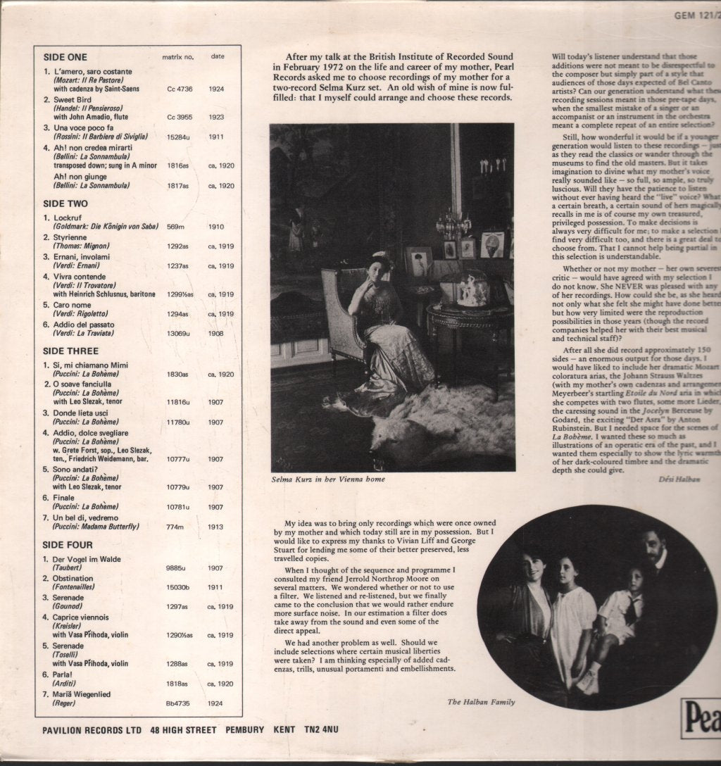 Selma Kurz - Recordings Chosen By Her Daughter Desi Halban - Double Lp