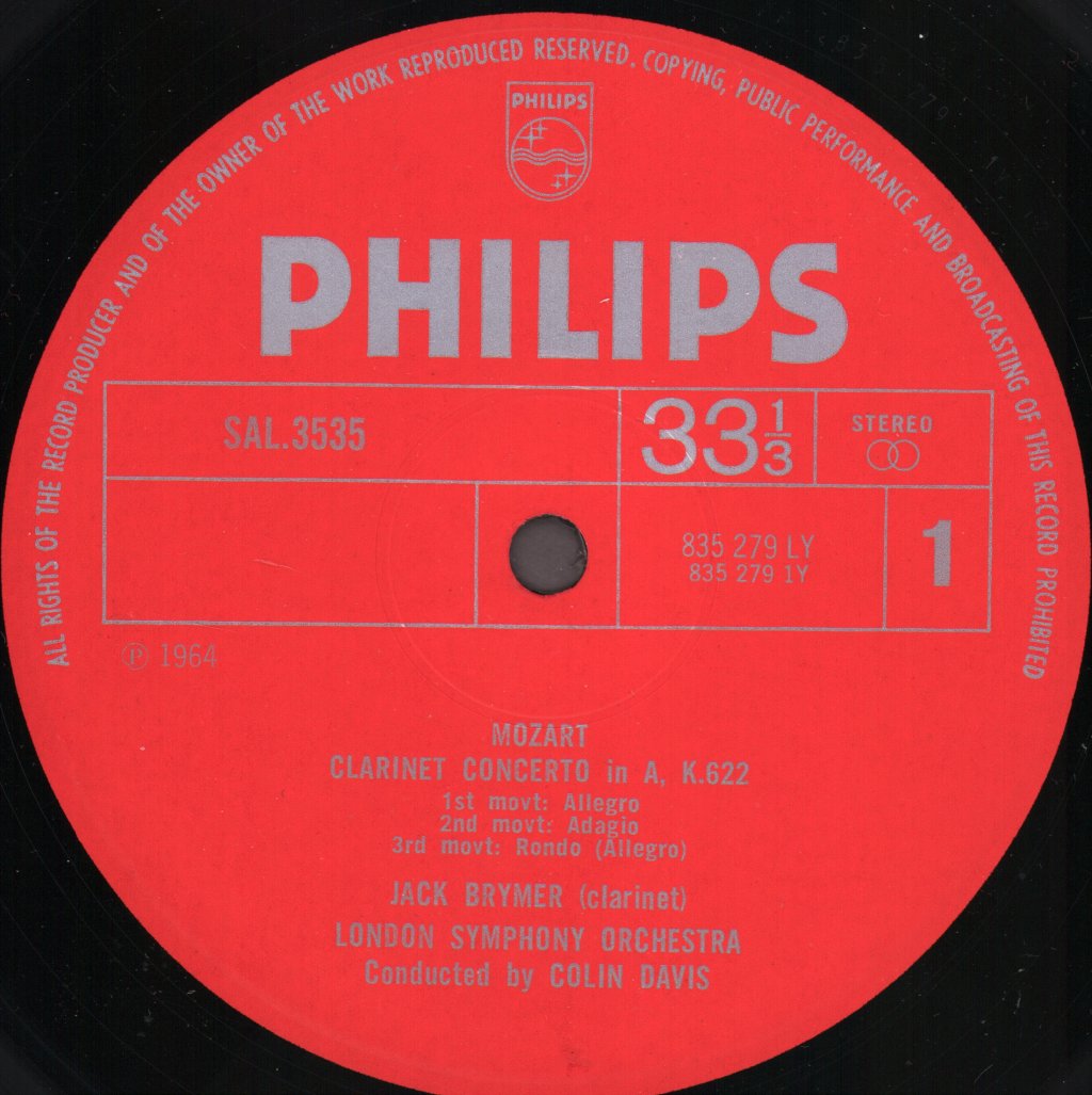 Jack Brymer / Hubert Barwahser / Osian Ellis / Colin Davis / London Symphony Orchestra - Mozart - Clarinet Concerto in A Major / Concerto For Flute And Harp in C Major - Lp