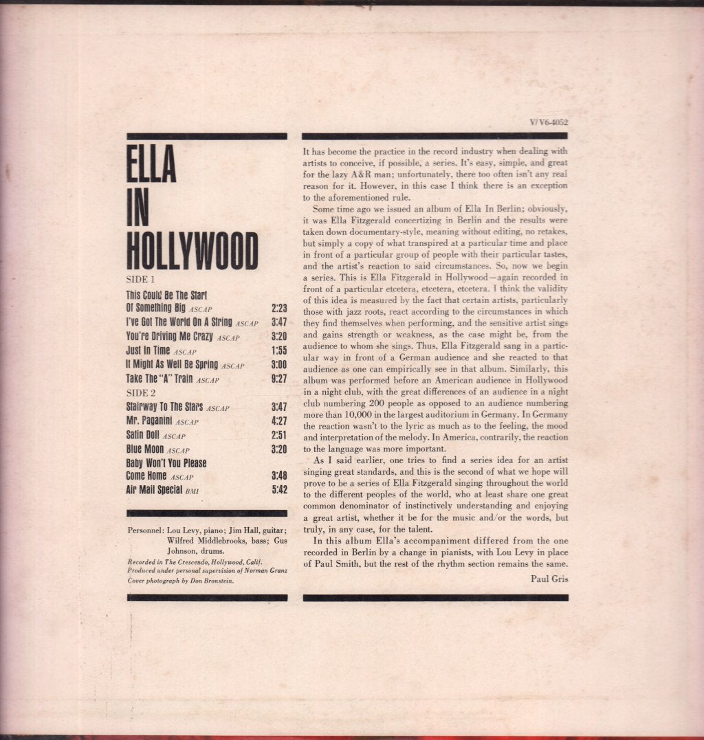 Ella Fitzgerald - Ella In Hollywood - Lp