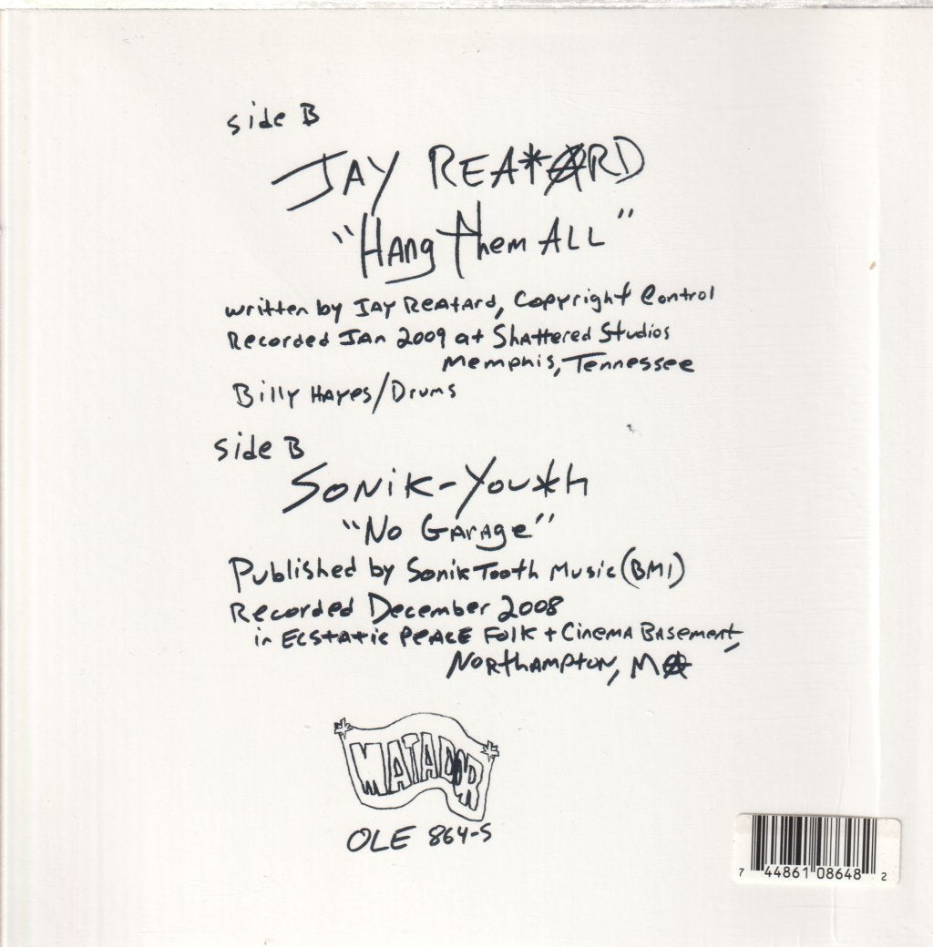 Jay Reatard / Sonic Youth - Hang Them All / No Garage - 7 Inch