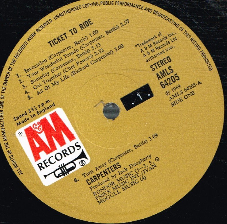 Carpenters - Ticket To Ride - Lp