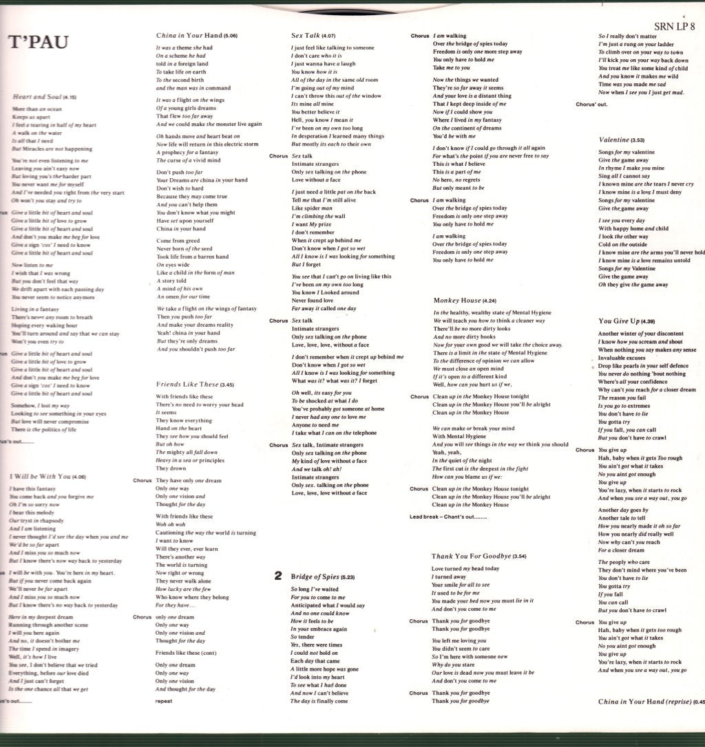 T'PAU - Bridge Of Spies - Lp