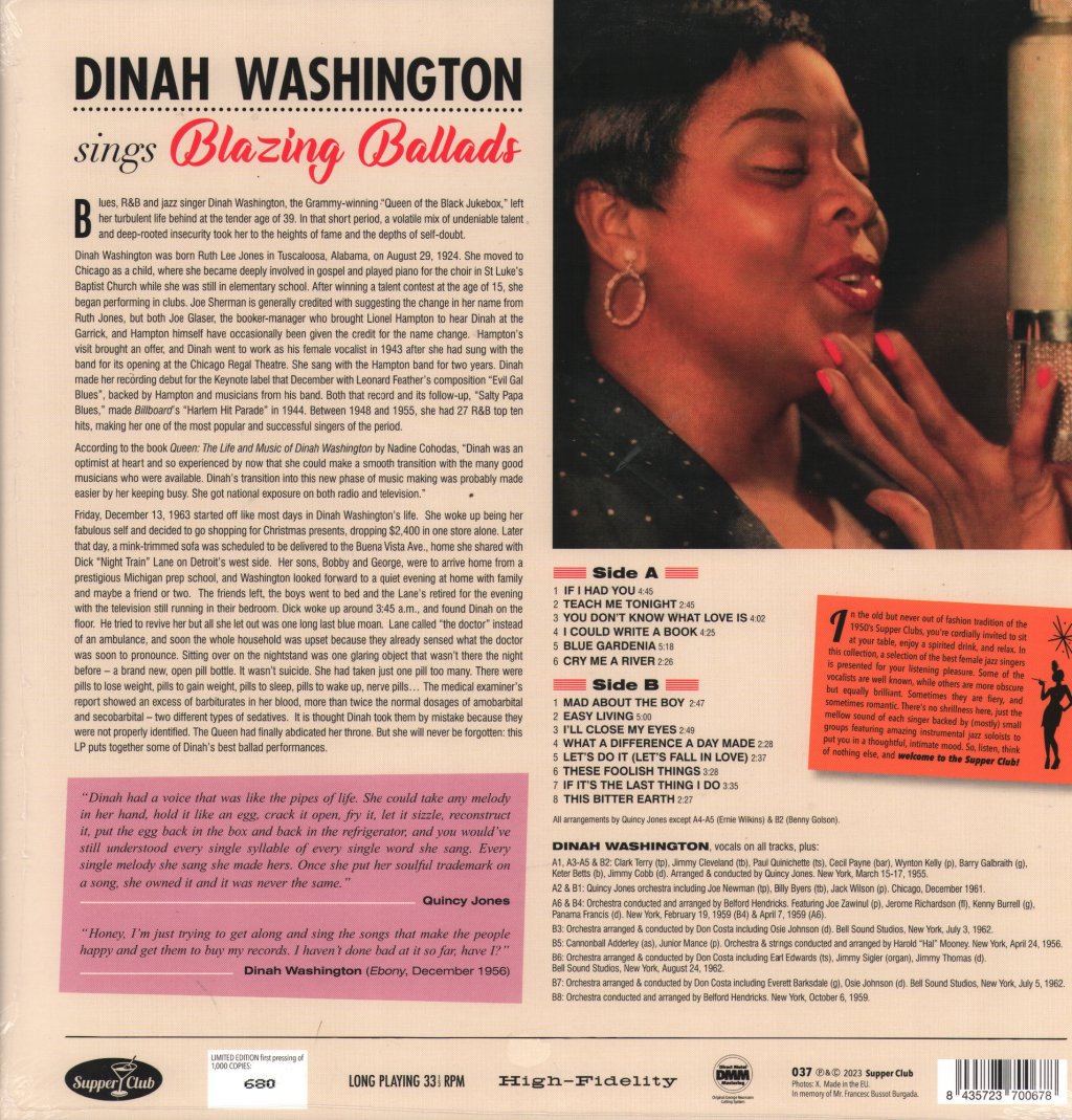 Dinah Washington - Sings Blazing Ballads - Lp