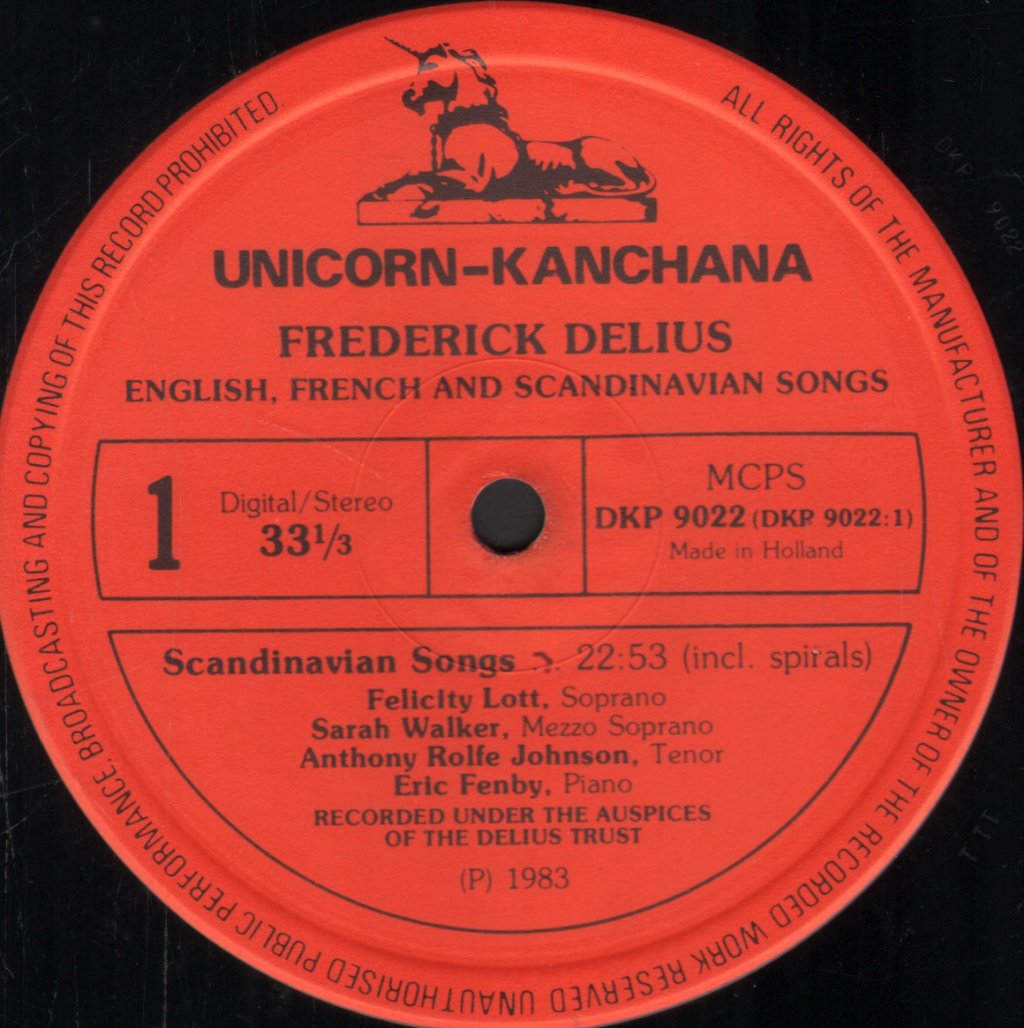 Felicity Lott / Sarah Walker / Anthony Rolfe Johnson / Eric Fenby - Frederick Delius - English, French & Scandinavian Songs - Lp