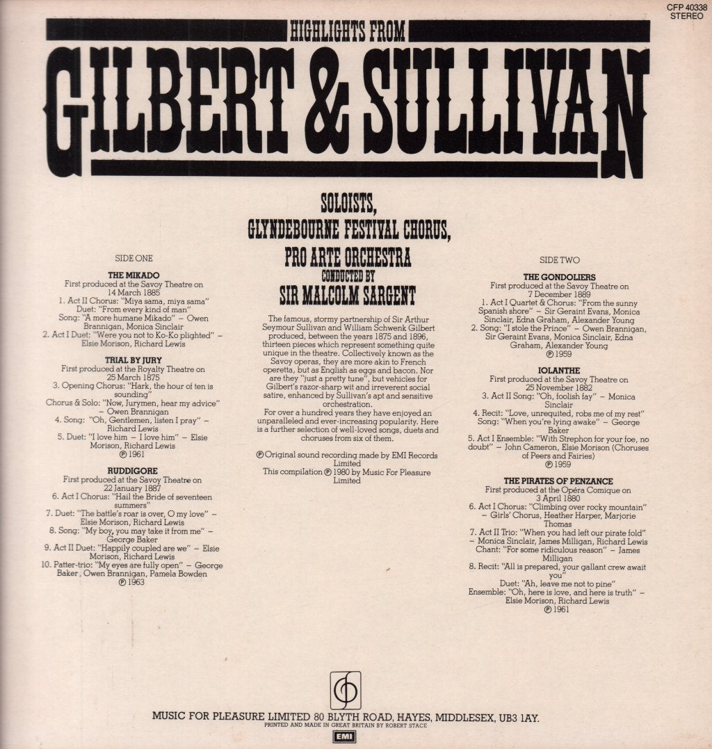 Gilbert And Sullivan - Highlights Volume Four - Lp