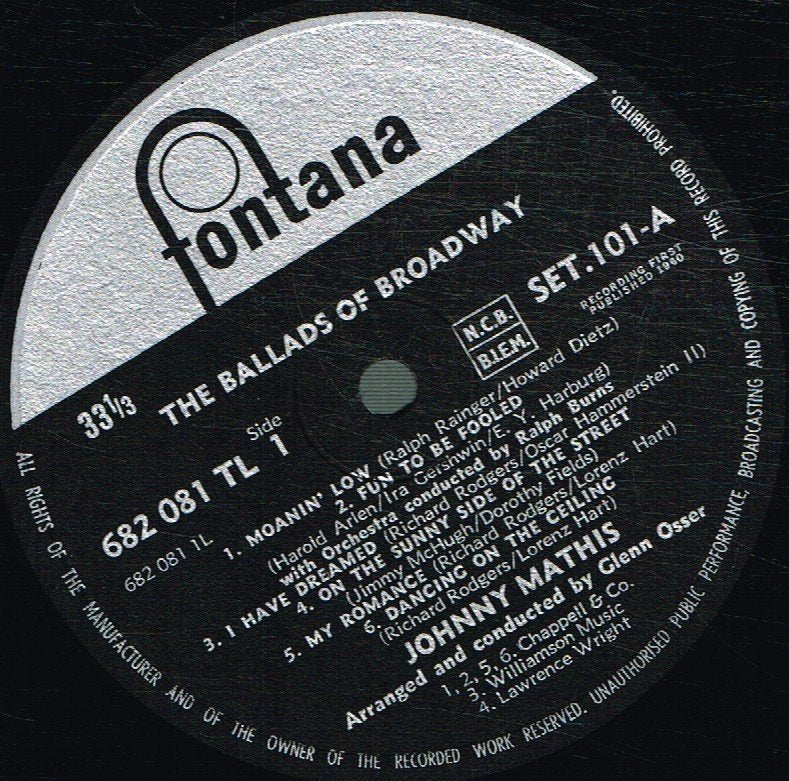 Johnny Mathis - Rhythms And Ballads Of Broadway - Double Lp
