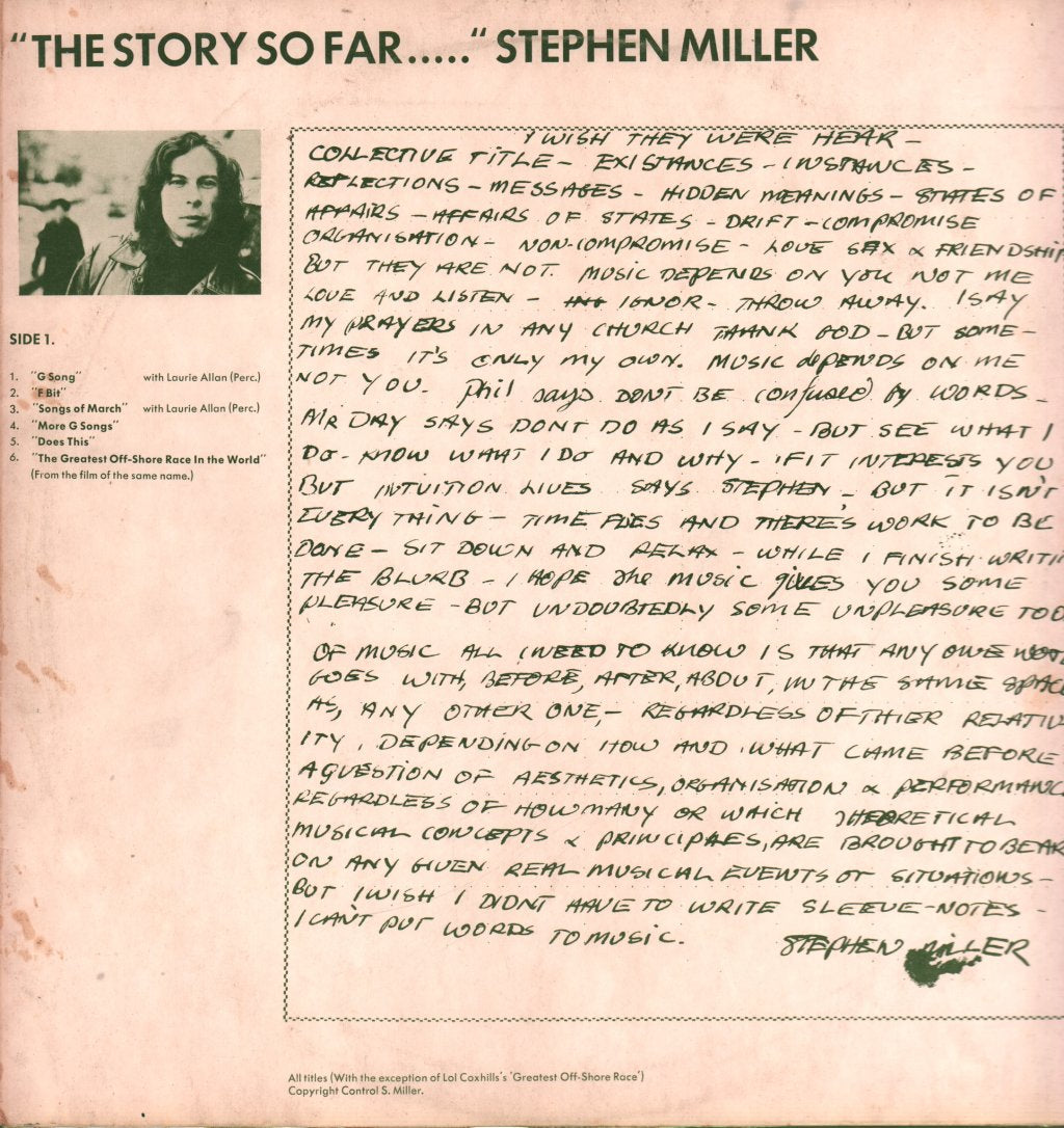 Stephen Miller/Lol Coxhill - Story So Far / Oh Really?" - Lp