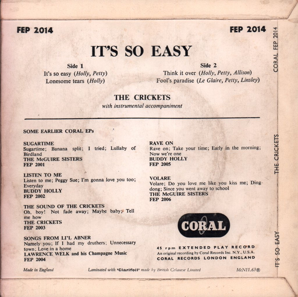 Crickets - It's So Easy - 7 Inch