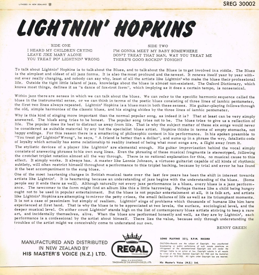 Lightnin' Hopkins - "Live" At The Bird Lounge - Lp