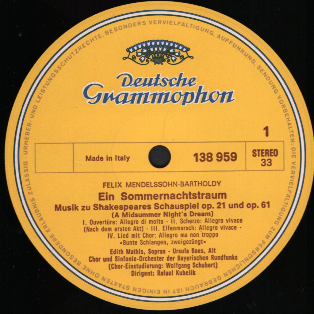 Rafael Kubelik / Orchester Des Bayerischen Rundfunks - Mendelssohn-Bartholdy - Ein Sommernachtstraum - Lp