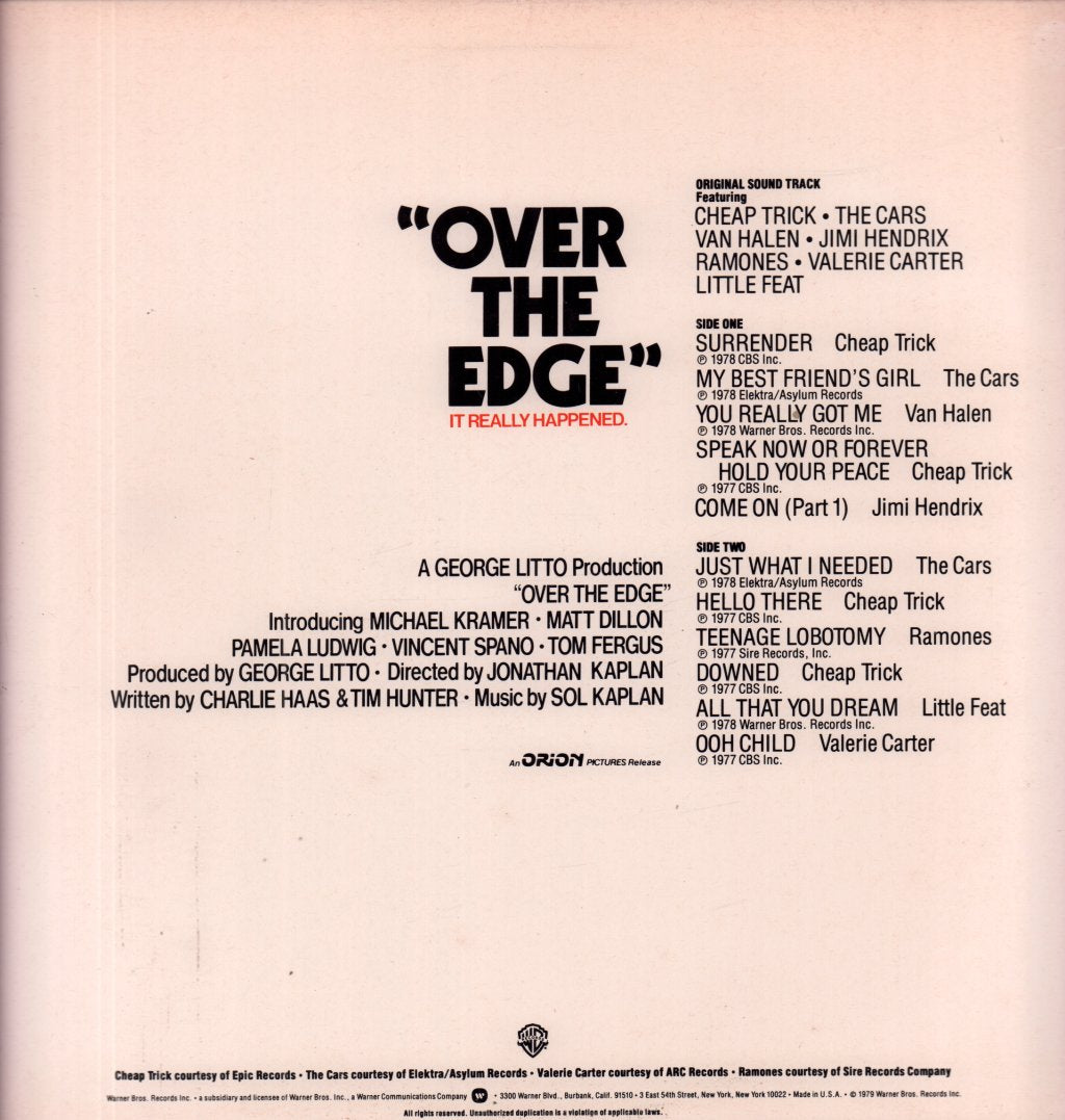 Various Artists - Over The Edge Original Sound Track - Lp