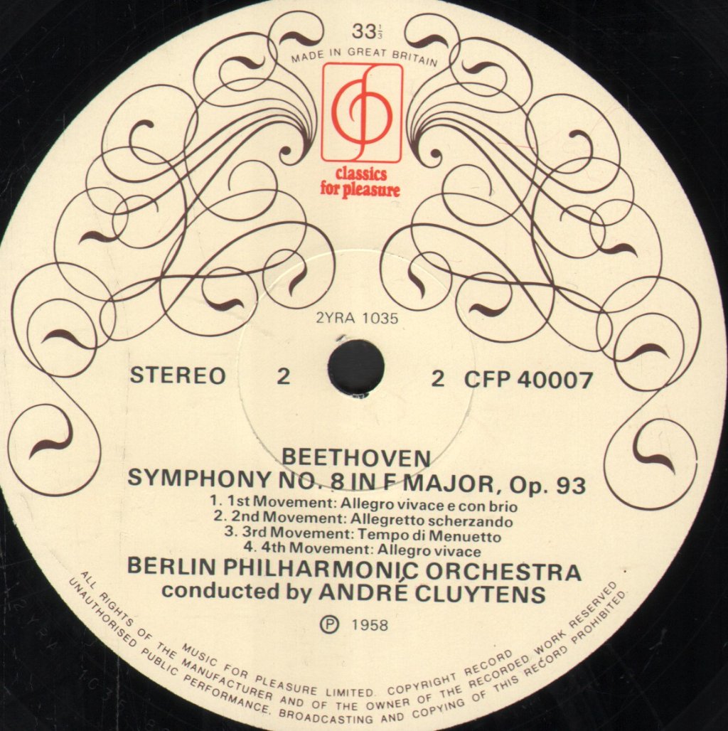 Andre Cluytens / Berlin Philharmonic Orchestra - Beethoven - Symphony No. 5 In C Minor, Symphony No. 8 In F - Lp