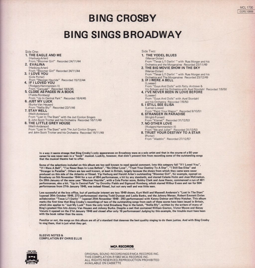 Bing Crosby - Bing Sings Broadway - Lp