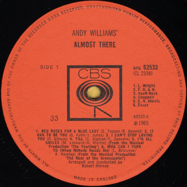 Andy Williams - Almost There - Lp