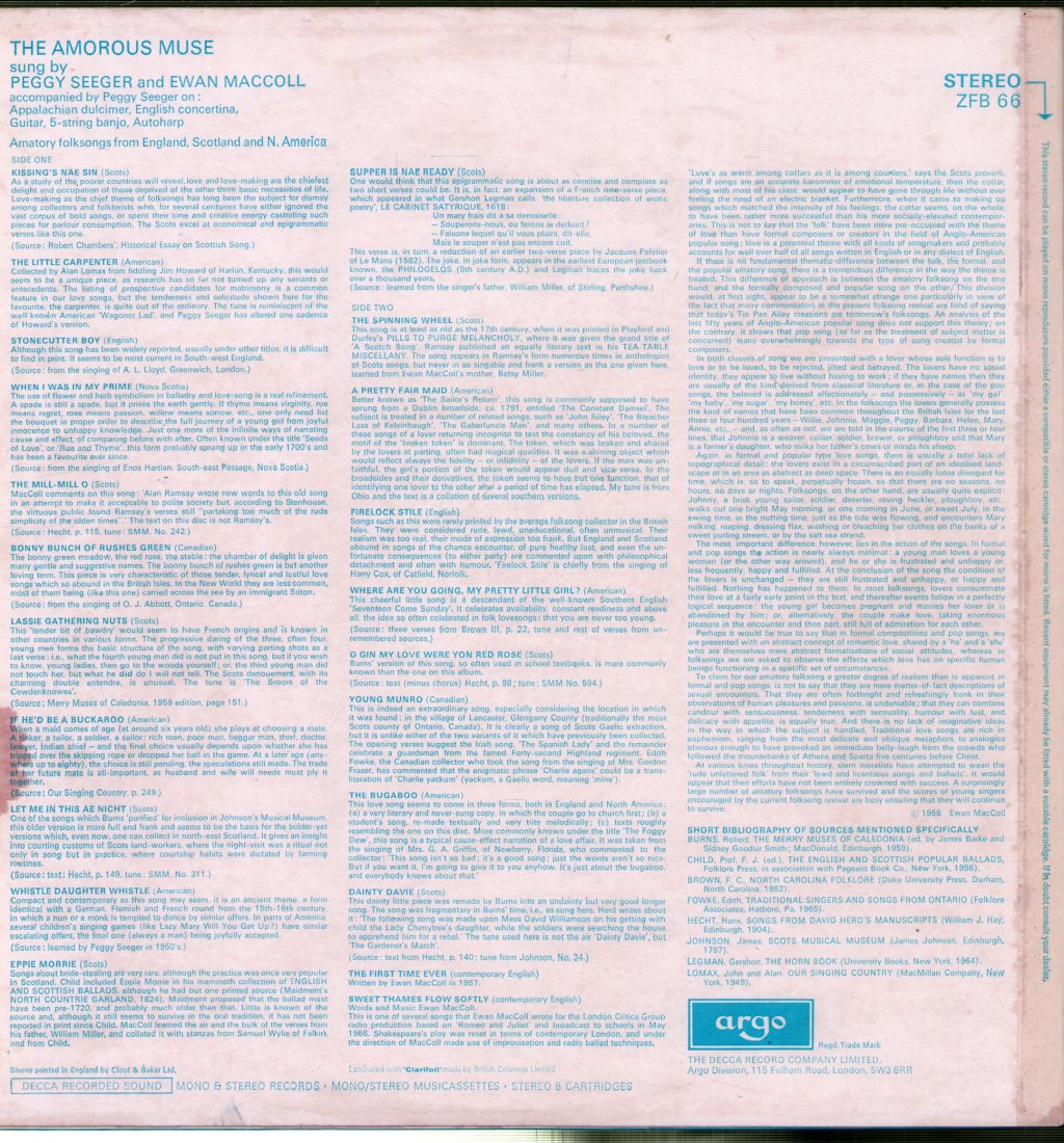 Ewan Maccoll And Peggy Seeger - Amorous Muse - Lp