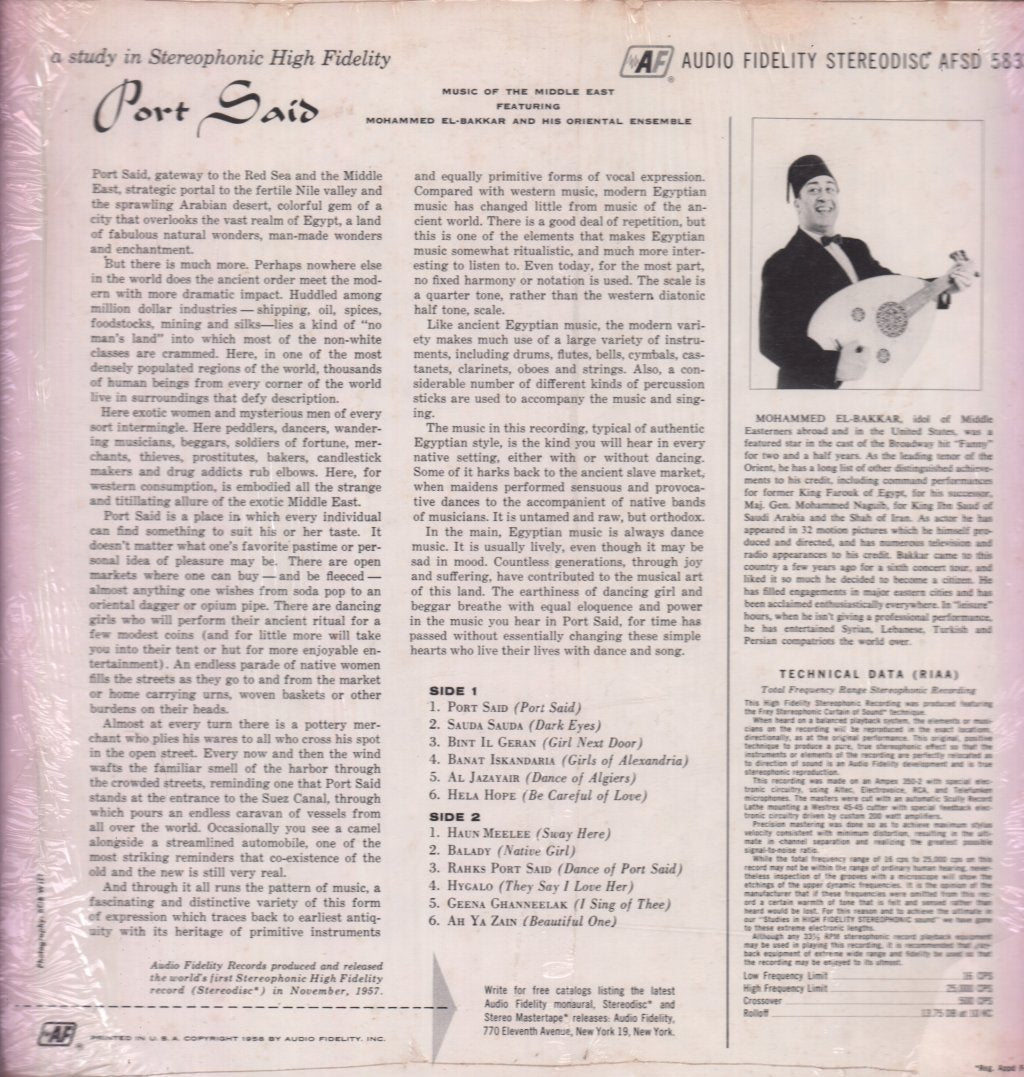 Mohammed El-Bakkar & His Oriental Ensemble - Port Said - Music Of The Middle East - Lp