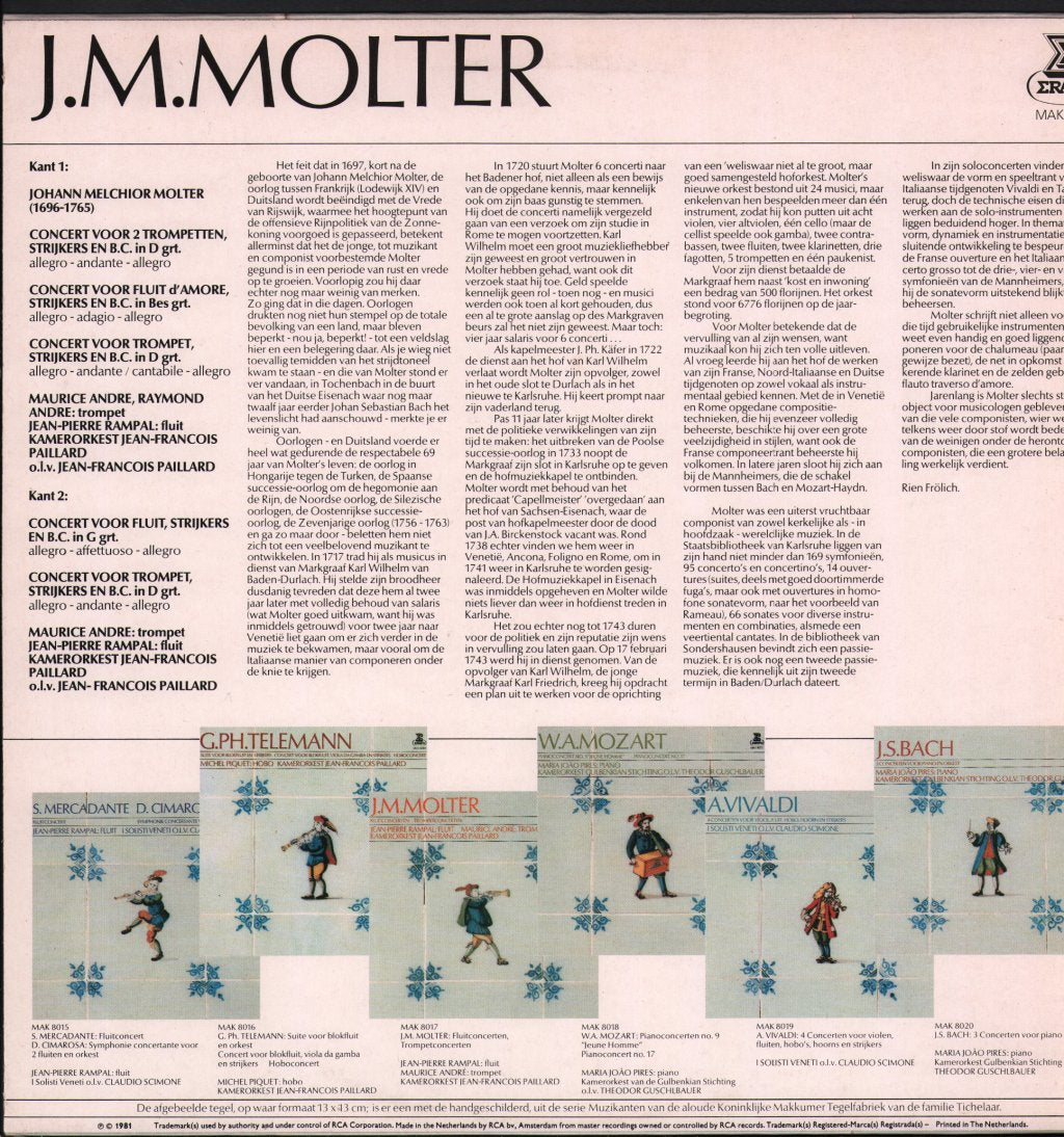 Jean-Pierre Rampal / Maurice Andre / Kamerorkest Jean-Francois Paillard - J.M.Molter - Fluitconcerten Trompetconcerten - Lp