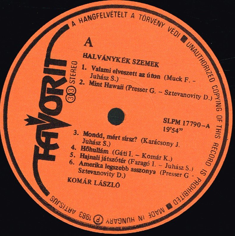 Komar Laszlo - Halvanykek Szemek - Lp
