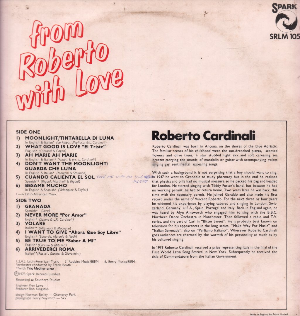 Roberto Cardinali - From Roberto With Love - Lp