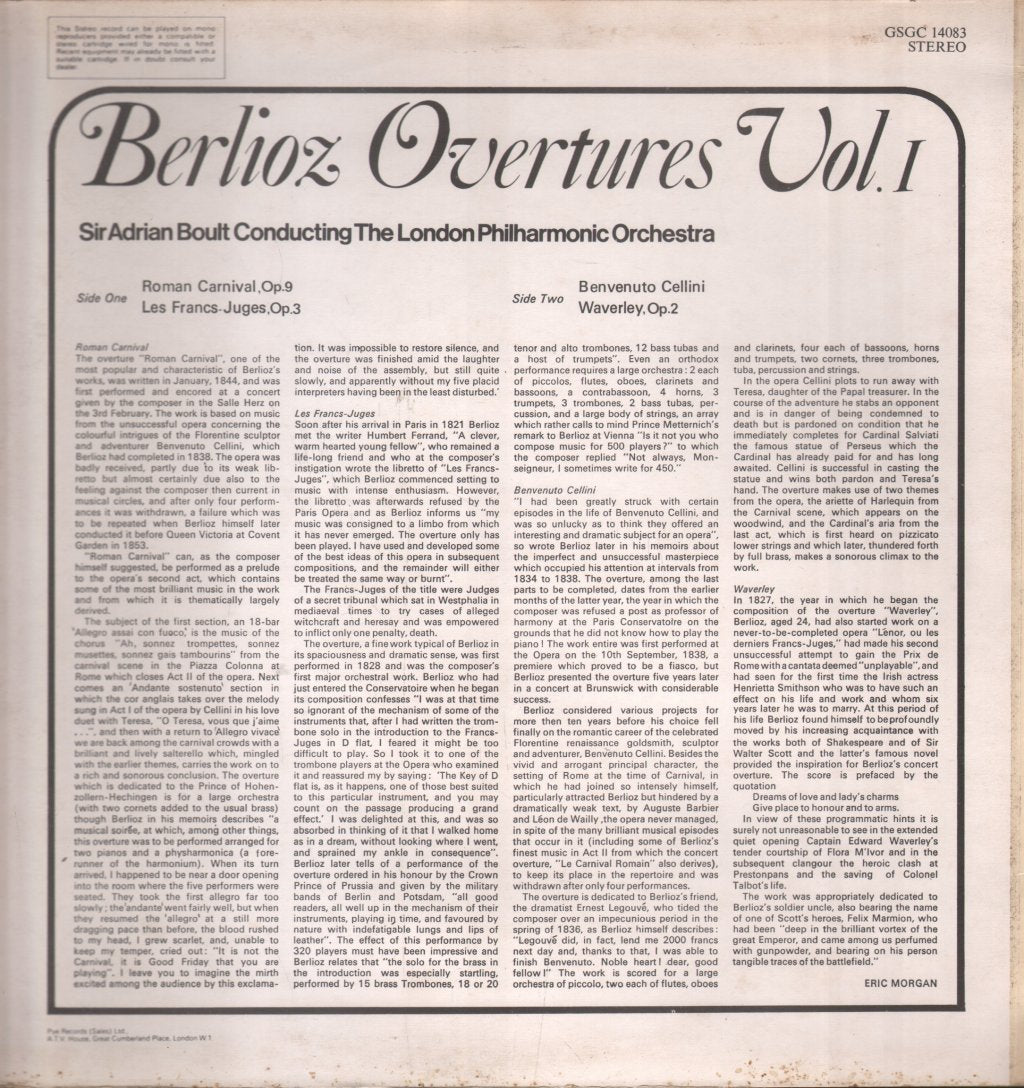 Sir Adrian Boult / London Philharmonic Orchestra - Berlioz Overtures, Vol. 1 - Lp