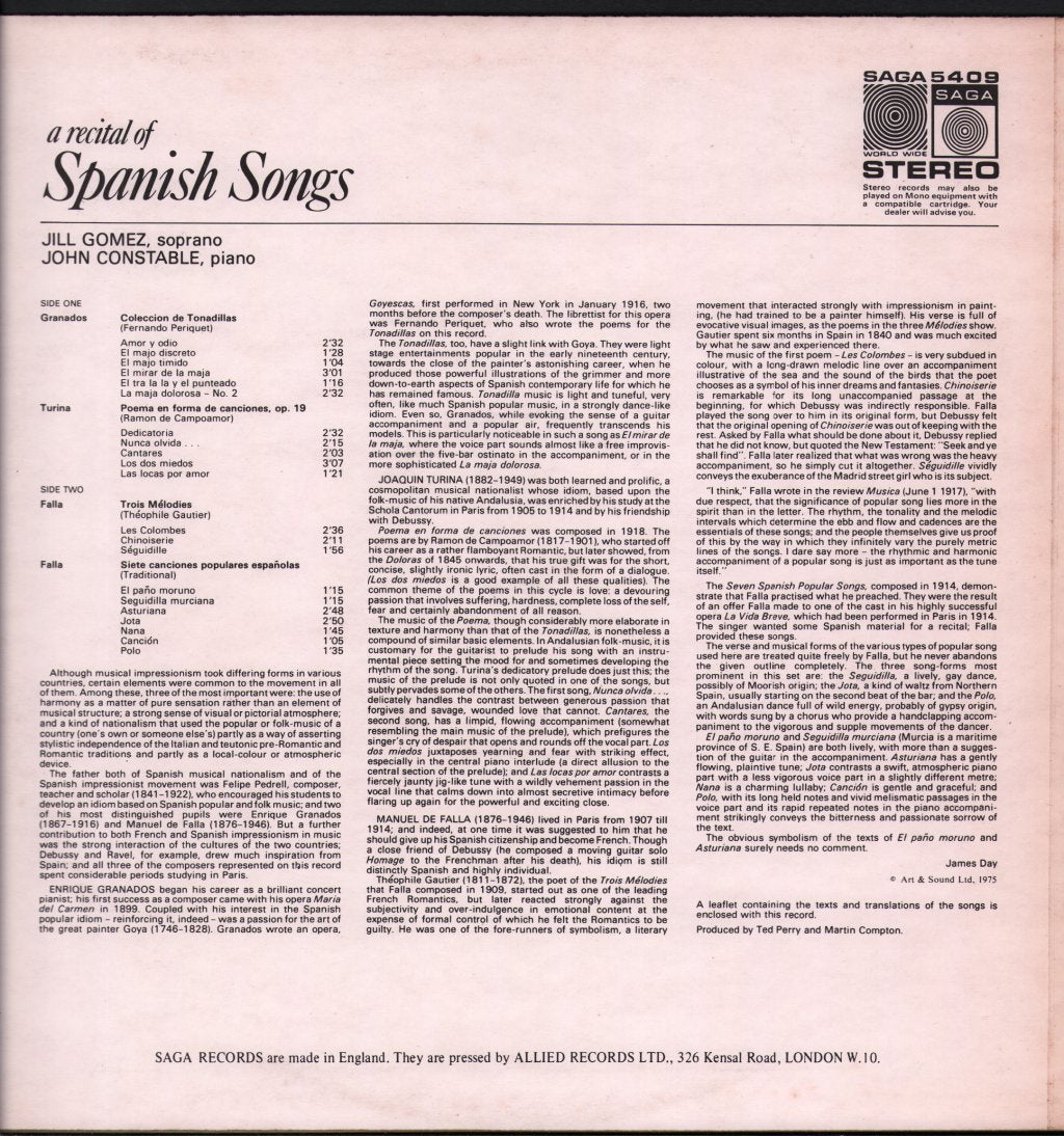 Jill Gomez - A Recital of Spanish Songs - Lp