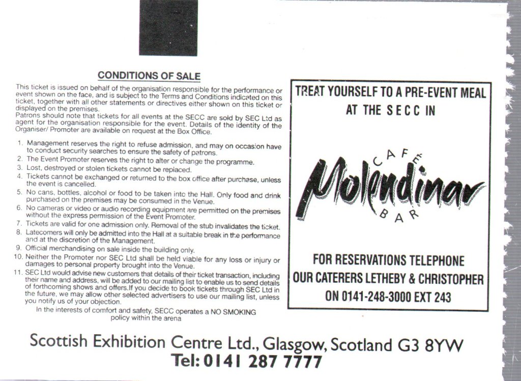 Def Leppard - SECC Glasgow 20th October 1999 - Ticket