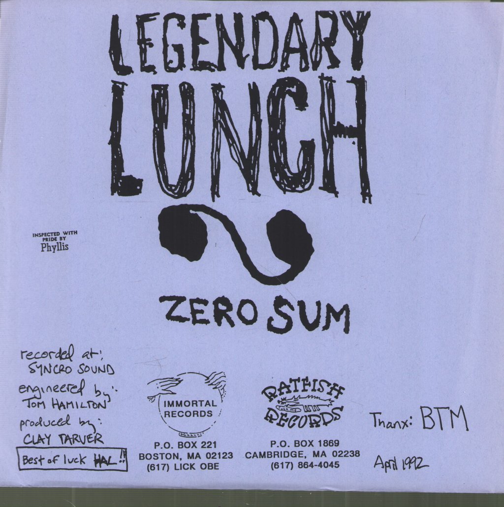 Legendary Lunch / Kings Of Feedback - Zero Sum / I Don't Give A "Bleep"! (Censored Mix) - 7 Inch