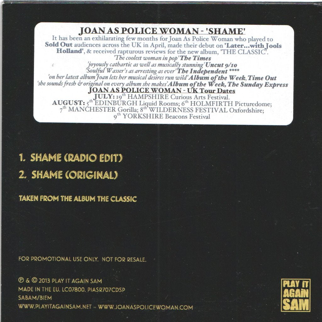 Joan As Police Woman - Shame - Cdr