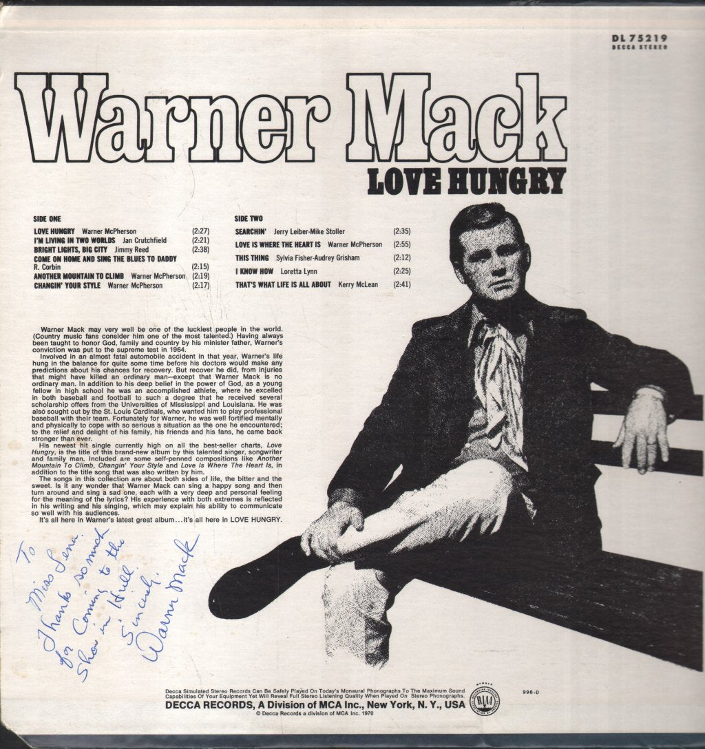 Warner Mack - Love Hungry - Lp