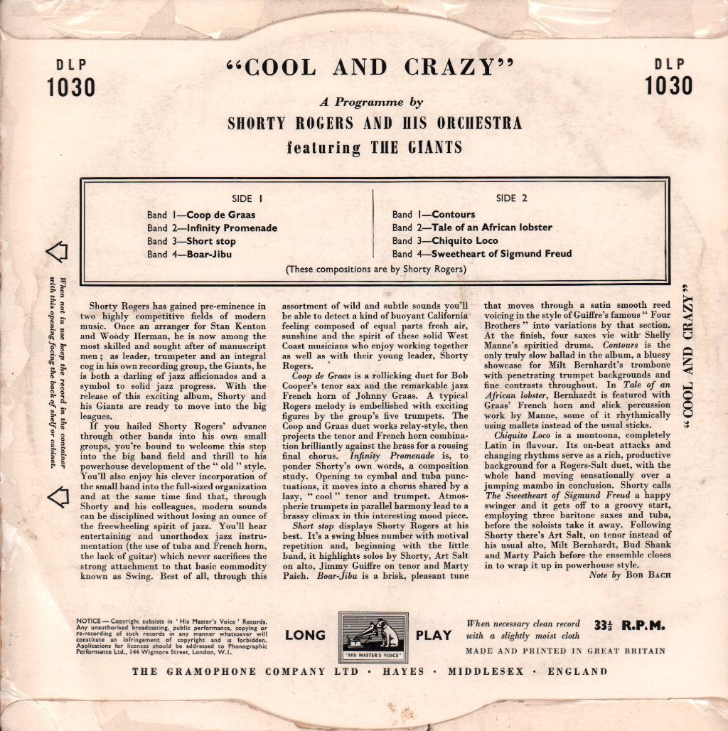 Shorty Rogers And His Orchestra featuring the giants - Cool And Crazy - 10 Inch