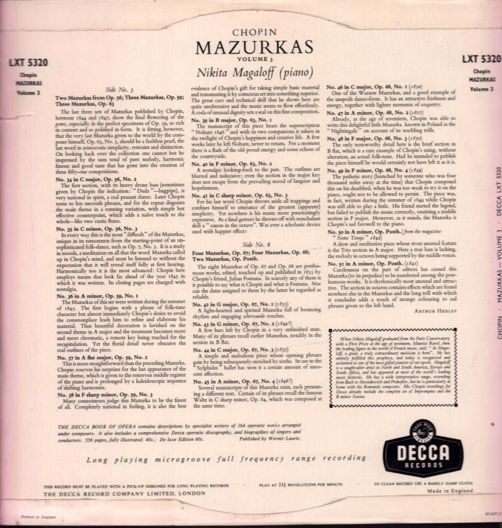 Nikita Magaloff - chopin Mazurkas Volume 3 Nos. 34-51 - Lp